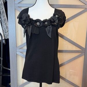 Belldini Black Floral Embellished Blouse